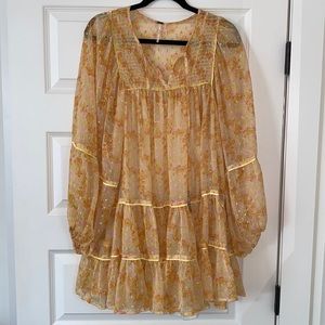Free People Yellow Paste Ruffle Tiered Mini Dress